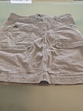 Casual Taupe Midi Skirt with Front Patch Pockets